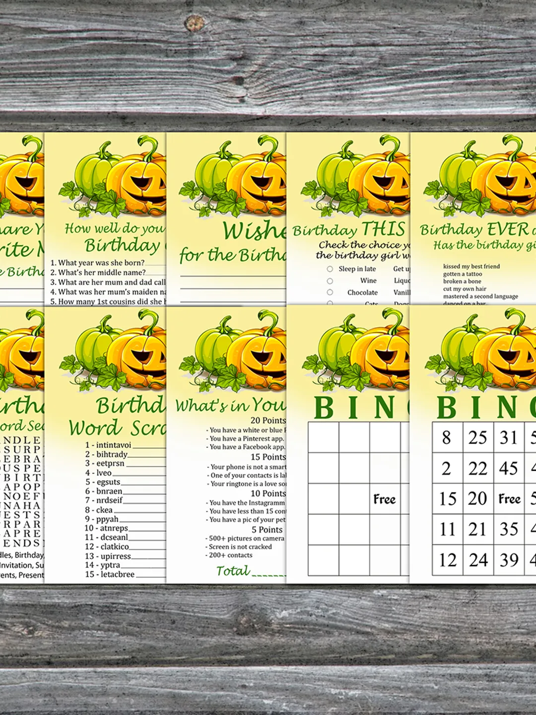 Halloween Birthday Party Games bundle,Adult birthday games package,Printable Birthday Games,INSTANT DOWNLOAD