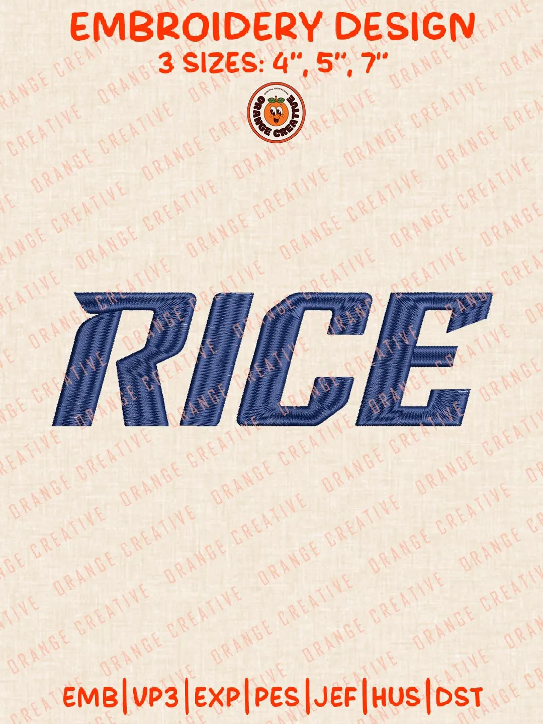 NCAA Rice Text Embroidery Design, NCAA Rice Owls Team Logo Embroidery Design, Machine Embroidery Design File, 4 Sizes, Custom Size, Digital Download