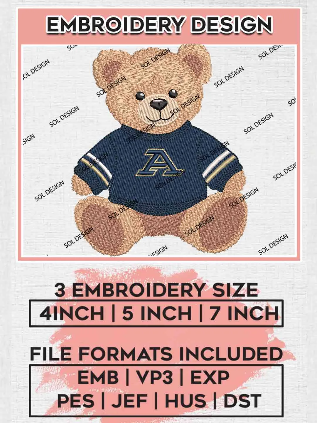 Akron Zips Teddy Bear Logo Designs, NCAA Logo Embroidery files, NCAA Team, College Football Team Machine embroidery designs, Digital Download