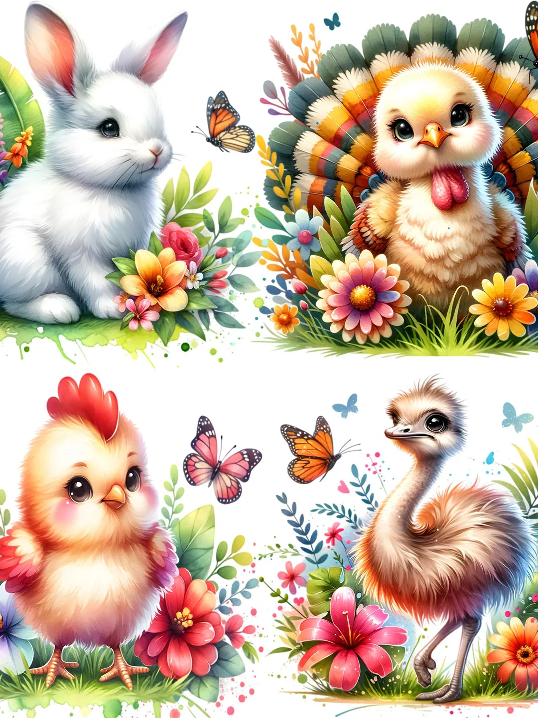 Watercolor Farm Animals Clipart: Baby Animal PNG Bundle (Digital ...