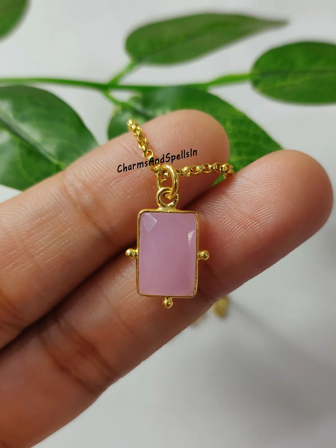 Natural Pink Chalcedony Necklace, Boho Jewelry, Spiritual Crystal Pendant, Gift For Women
