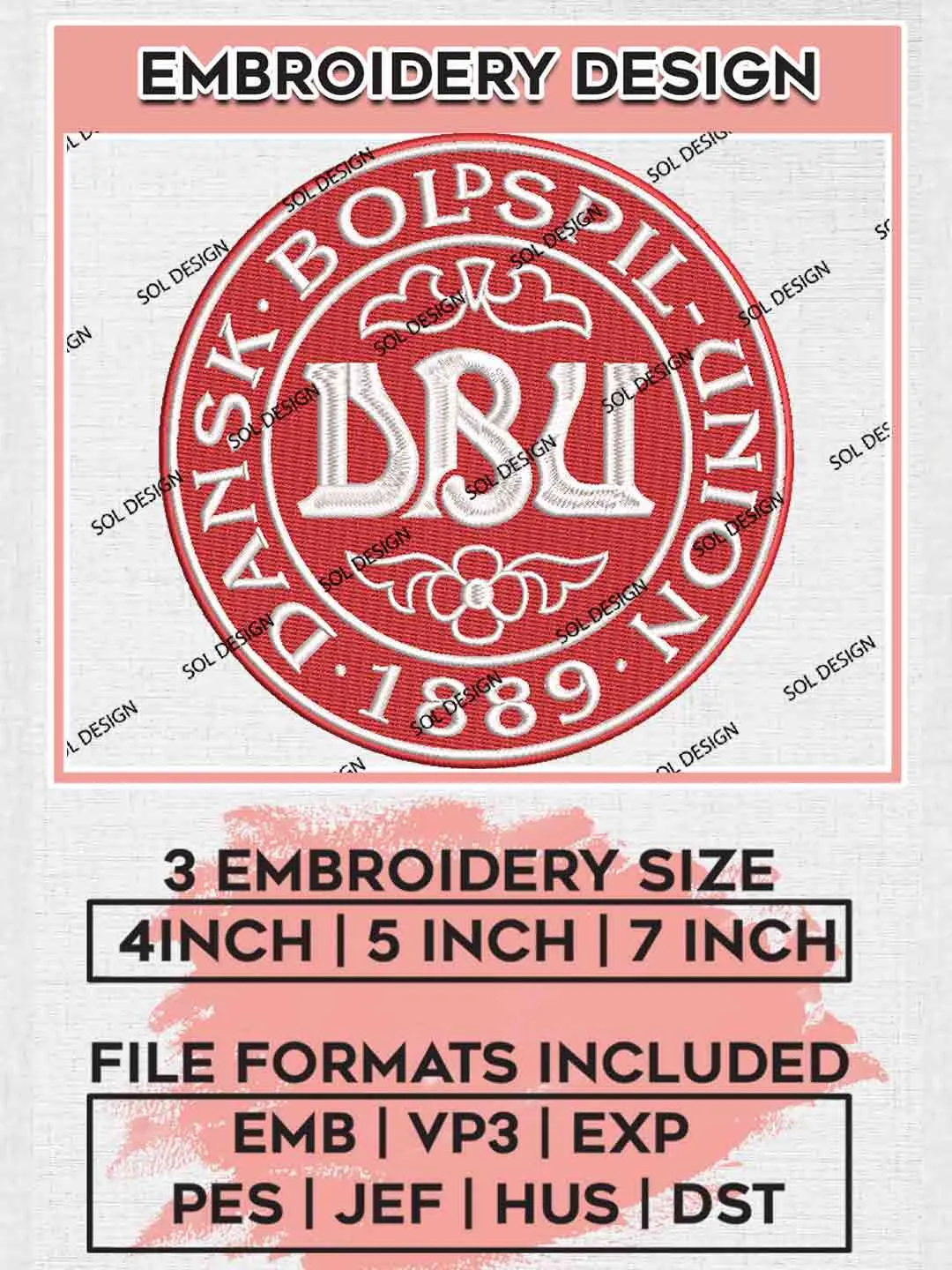 De Rod Hvide Football Team Logo Embroidery Designs, Danish Dynamite Logo Embroidery files, Denmark National Football Team, Machine embroidery designs, Digital Download