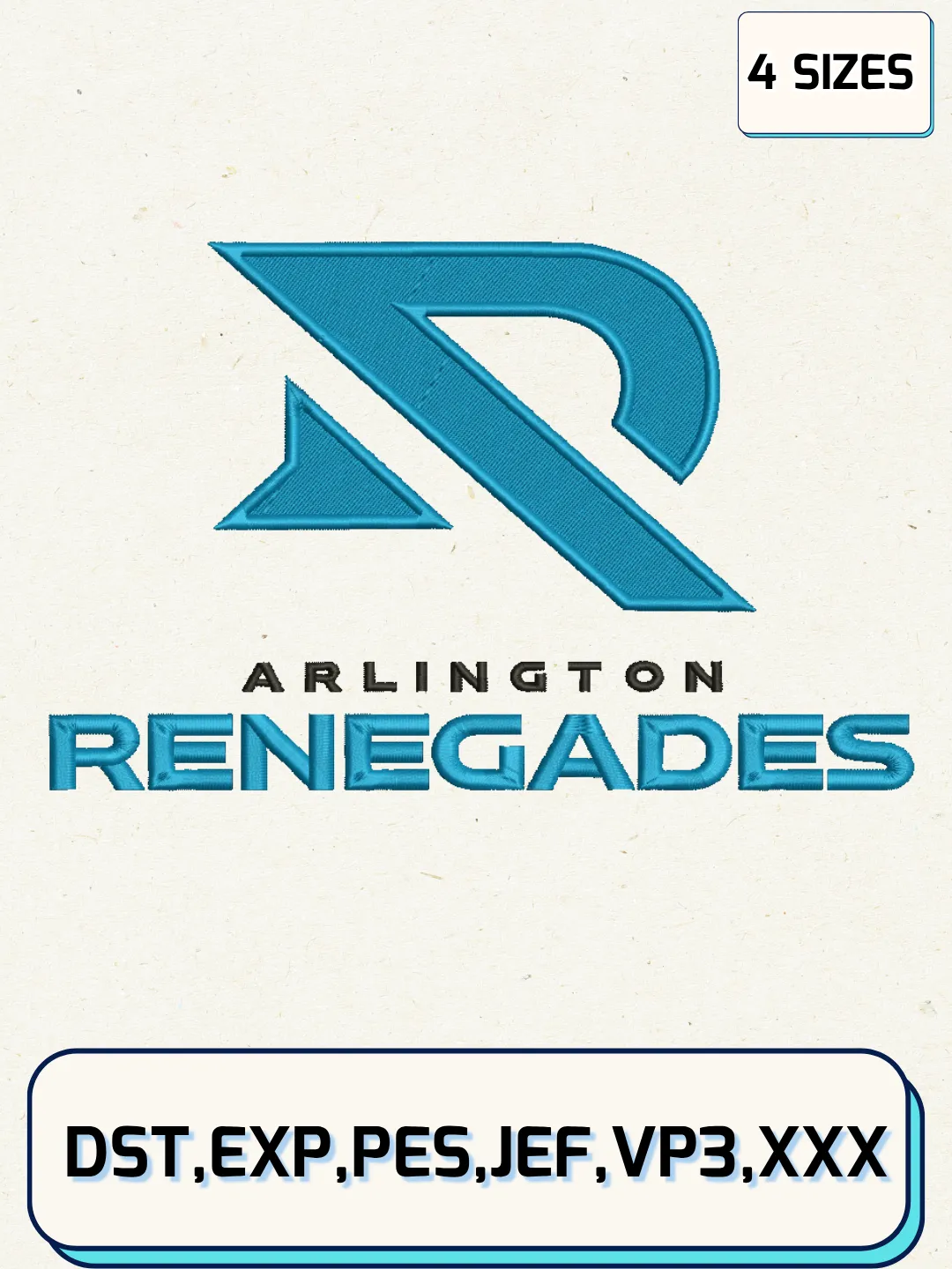 Arlington Renegades Logo Embroidery Design File,UFL Logo Embroidery Design, Machine Embroidery Files, 4 Sizes