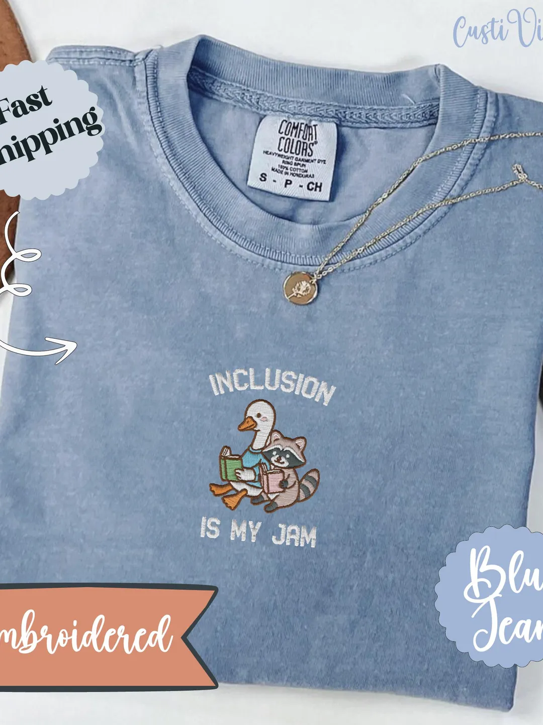 Embroidered Silly Goose and Raccoon Comfort Colors Shirt