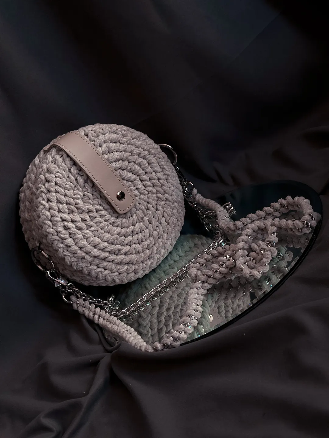 Small round bag, clutch bag, messenger bag, shoulder bag round, handbag round purse, hobo crochet bag, soft bag women, little Ivory bag