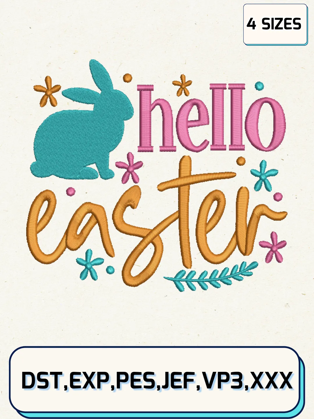 Hello Easter Embroidery Design Files, Easter Day Logos Embroidery Designs, Machine Embroidery Files, 4 Sizes
