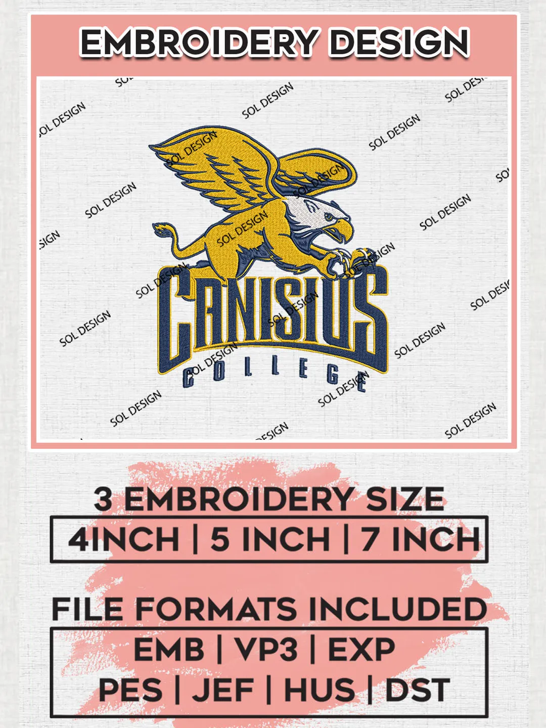 NCAA Canisius Colle.ge Team Logo embroidery designs, NCAA Canisius Golden Griffins Logo Machine embroidery designs, NCAA Logo embroidery designs, NCAA Lopes Machine embroidery designs, Digital Download