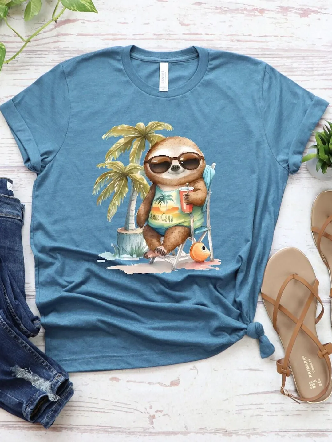 Sloth Beach Summer Shirt - Casual Cotton Blend Tee, Relaxed Fit