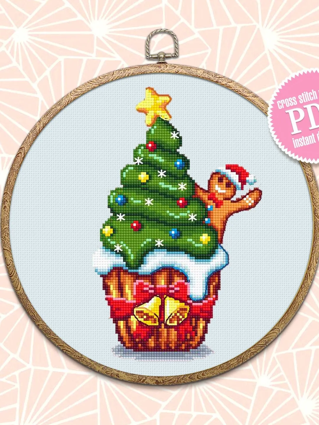 Christmas cupcake cross stitch pattern download PDF Winter holiday cross stitch chart Christmas pattern digital Kawaii christmas stitch #N37