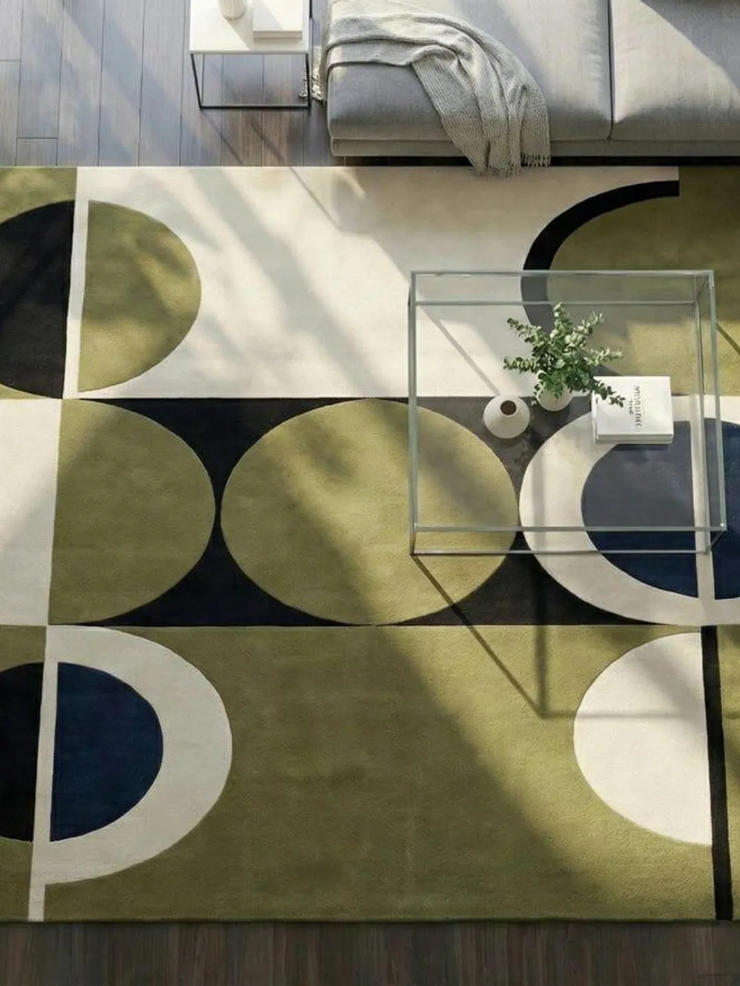 Hand Tufted Wool Geometric Rug, Modern Abstract Area Rug, Green Beige ...