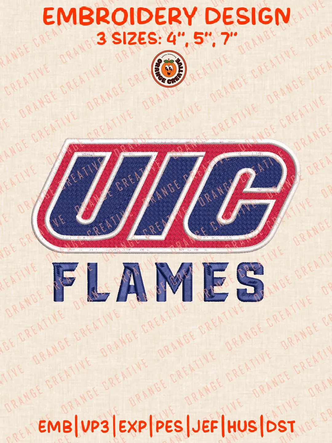 UIC Flames Text Embroidery Design Files, NCAA Logos Embroidery Designs, NCAA Machine Embroidery Files, 3 Sizes, Custom Sizes, Instant Download