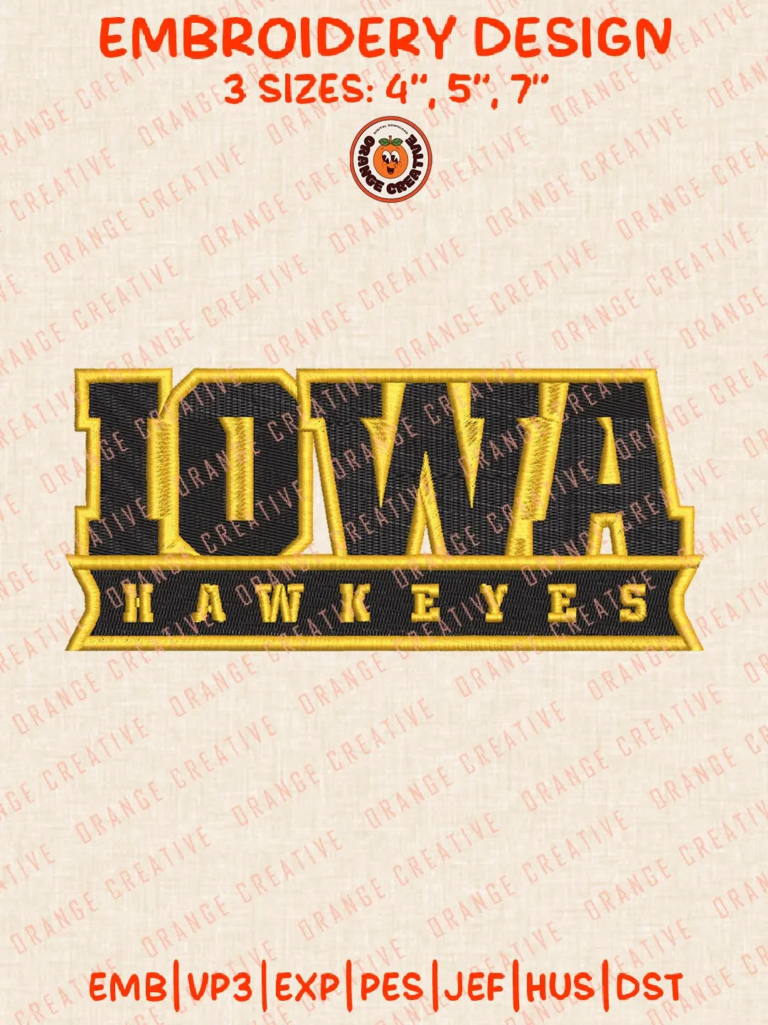 Iowa Hawkeyes Team Embroidery Design, NCAA Logo Embroidery Design, Machine Embroidery Design File, 4 Sizes, Digital Download