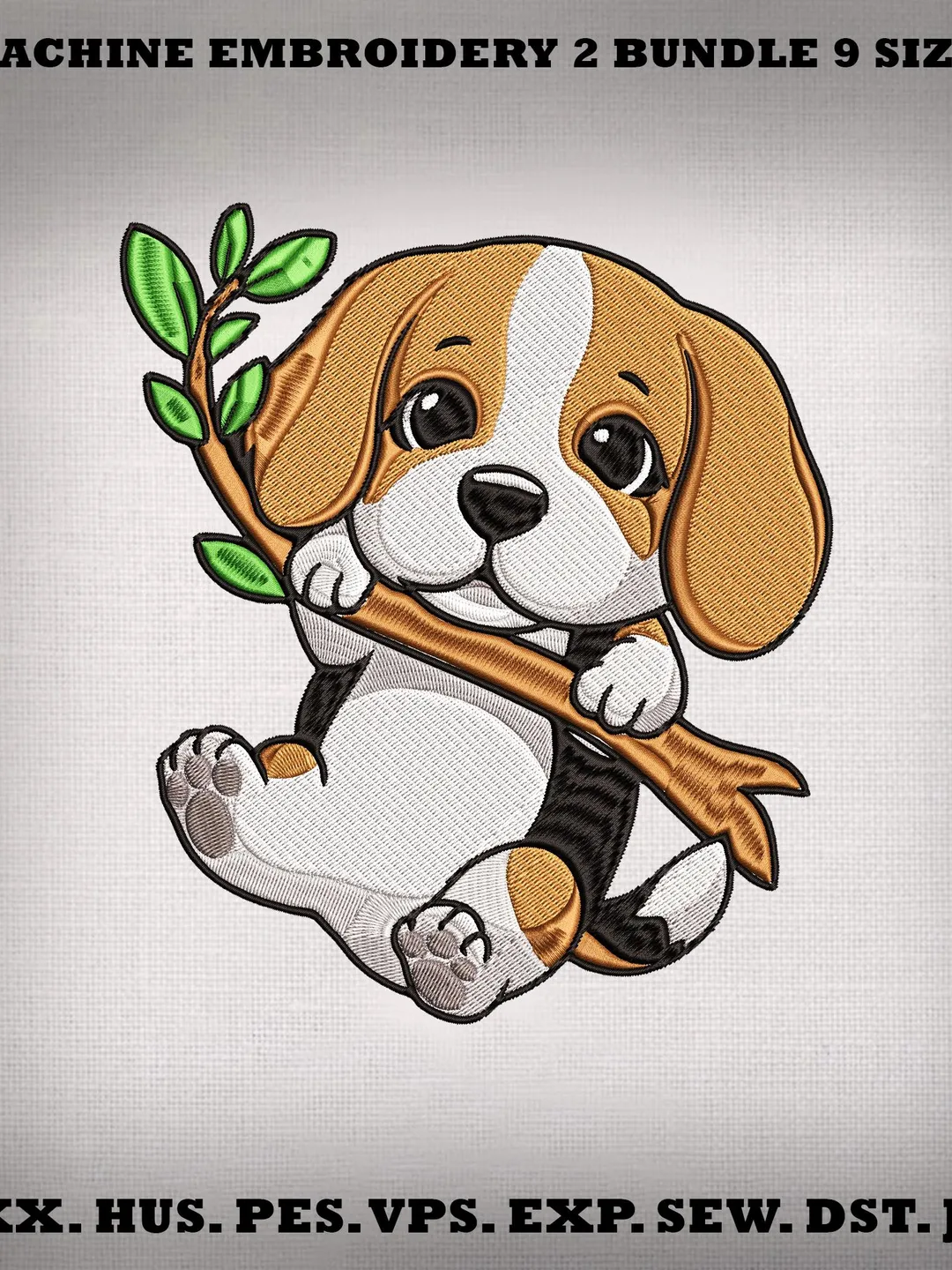 Cute Puppy Machine Embroidery Design, Baby Dog Embroidery File, Puppy Holding Branch, Dog Embroidery Pattern, Pet Embroidery Design,