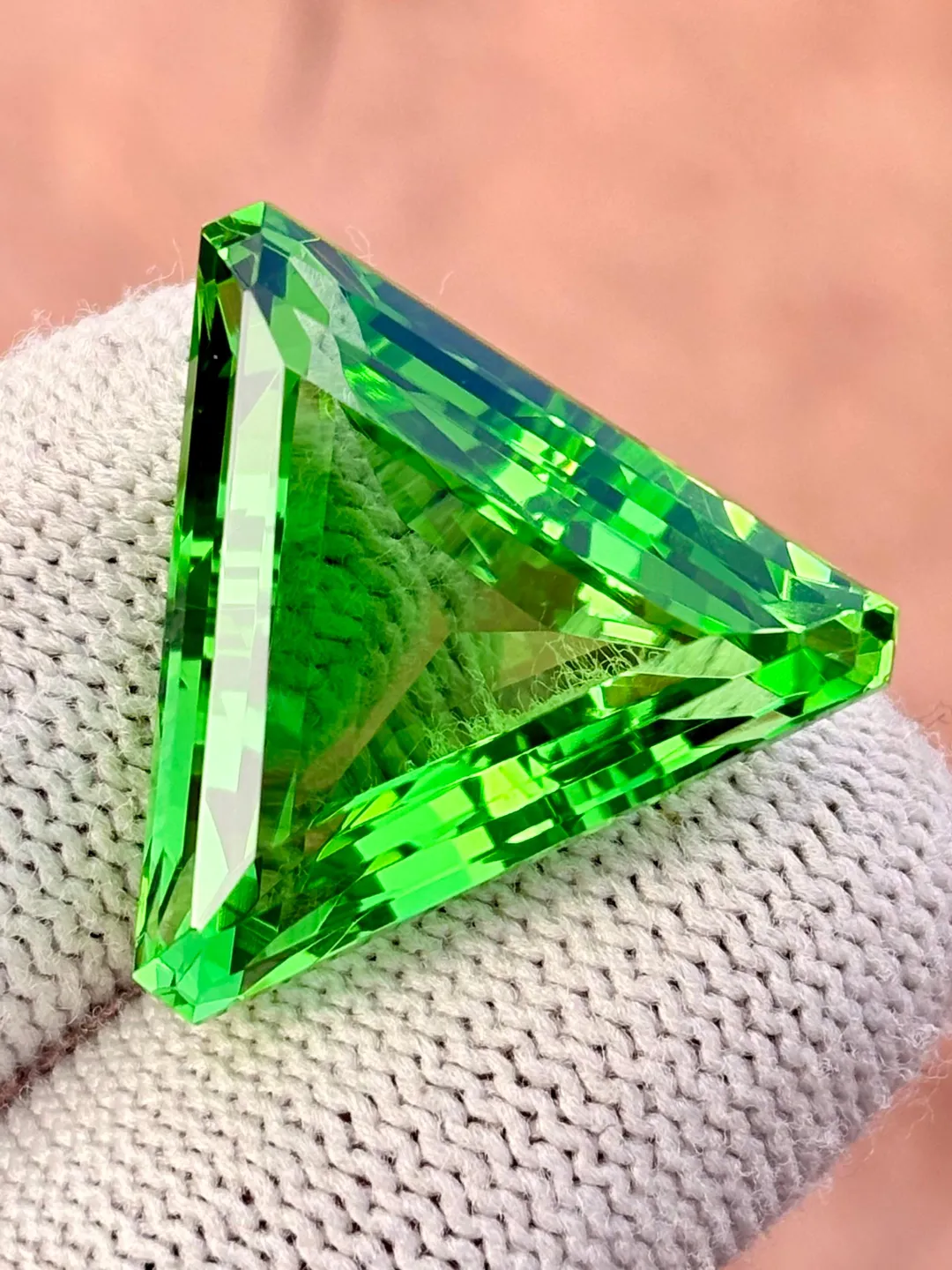 33 Carat Green Topaz Gemstone - Trillion Cut, Loose Triangle Jewel