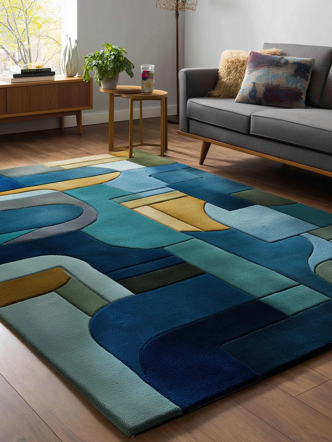 Abstract Color-Block Area Rug: Mid-Century Modern Geometric Carpet Teppich