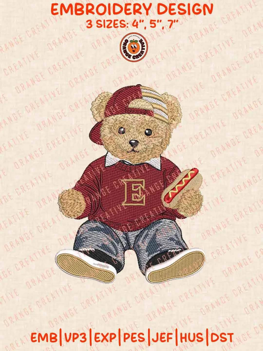 Elon Phoenix Teddy Bear Embroidery Design Files, Football Embroidery Designs, Sport Machine Embroidery Files, 3 Sizes, Custom Sizes, Instant Download