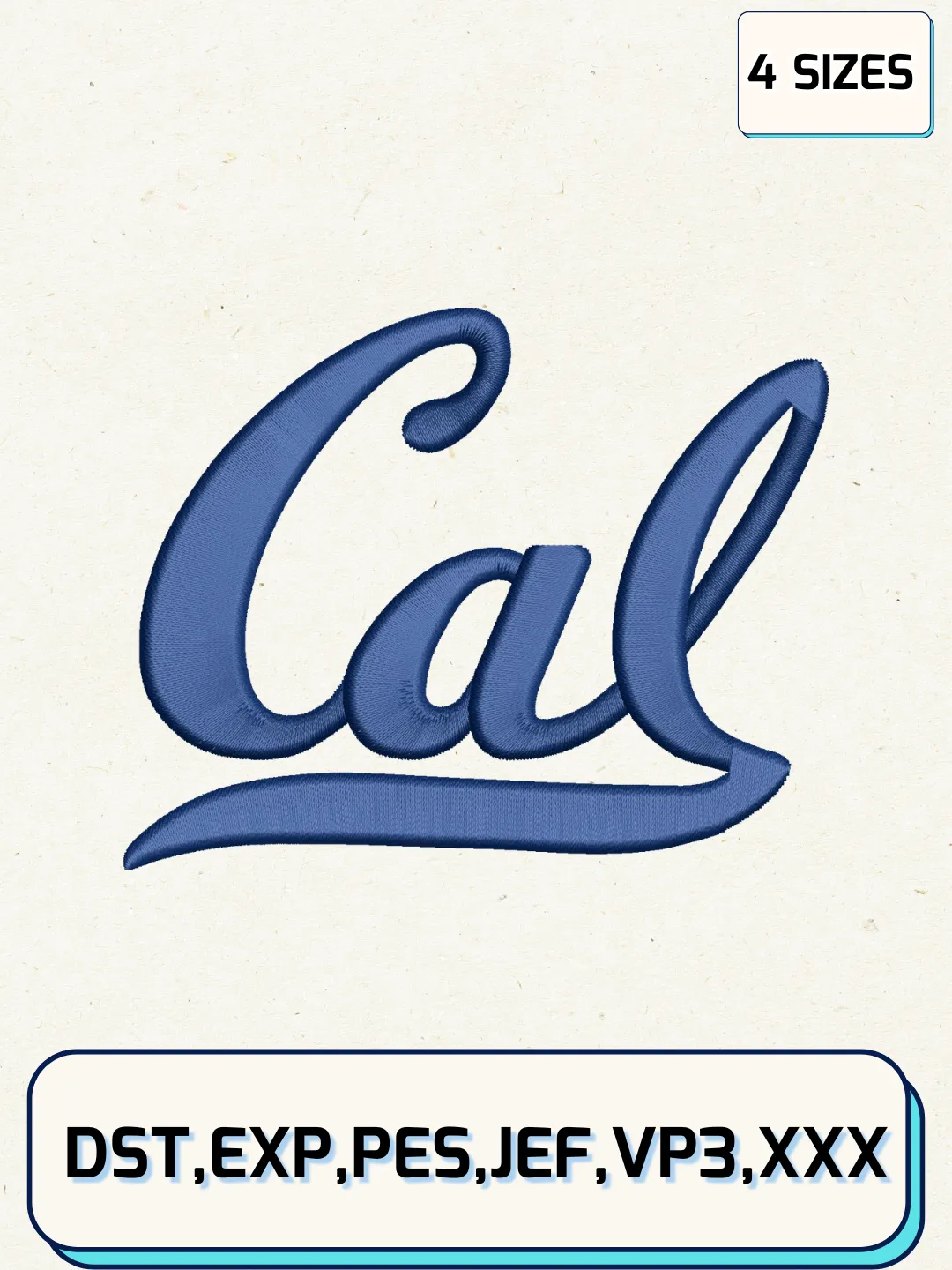California Golden Bears Logos Embroidery Design Files, NCAA Logos Embroidery Designs, Machine Embroidery Files, 4 Sizes