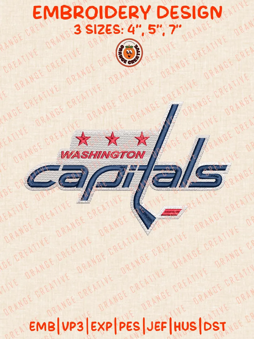 NHL Washington Capitals Text Logos Embroidery Designs, NHL Team Logo Embroidery Files, Machine Embroidery Design File, 4 Sizes, Custom Size, Digital Download