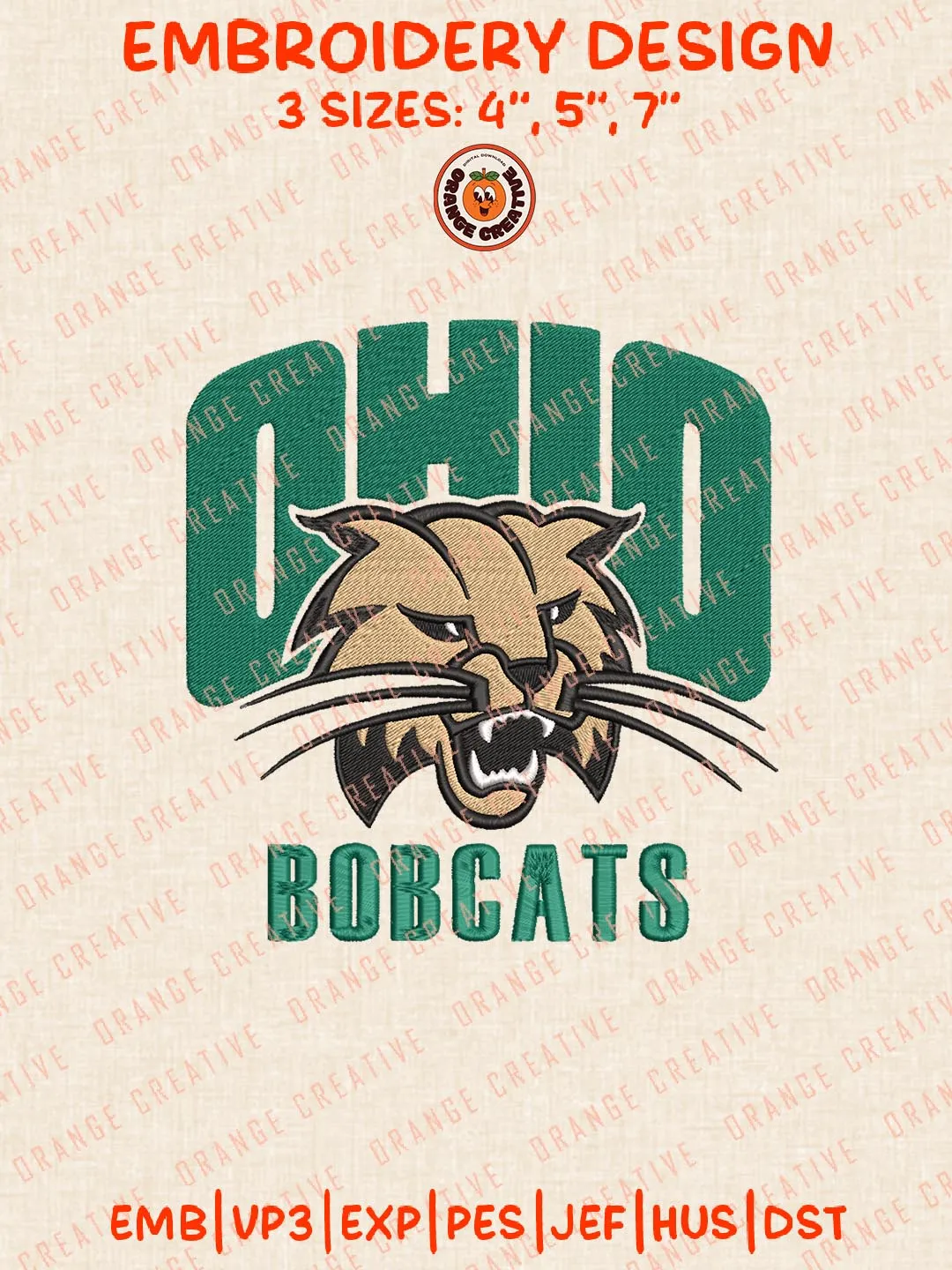 Ohio Bobcats Logos Embroidery Design Files, NCAA Logos Embroidery Designs, Machine Embroidery Files, 4 Sizes, Custom Sizes