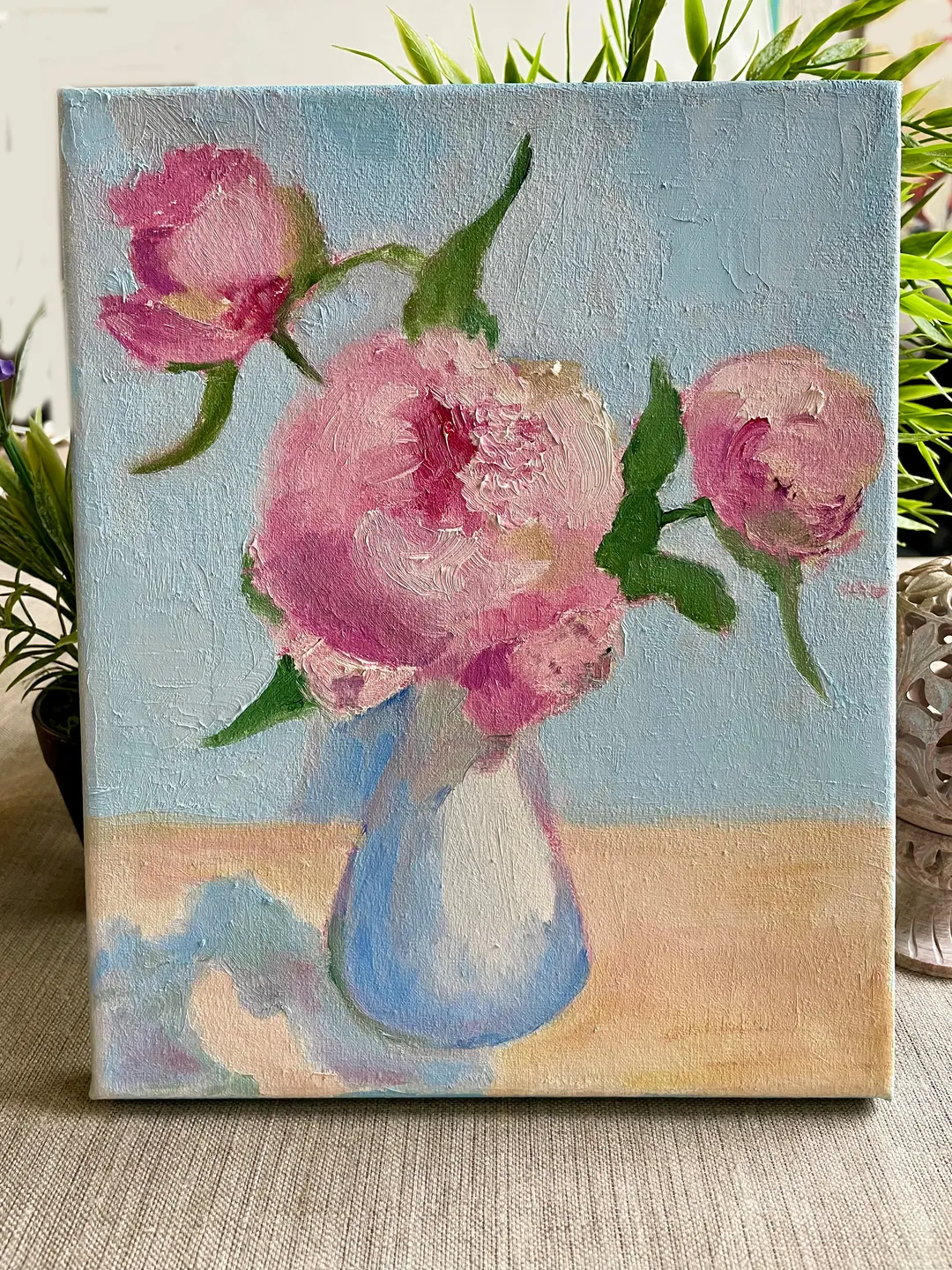 Original oil painting on Canvas Peonies Painting Pink Floral Wall Art