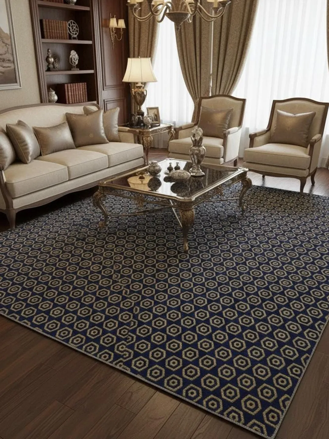 Hand Knotted Navy Blue Diamond Geometric Wool Area Rug