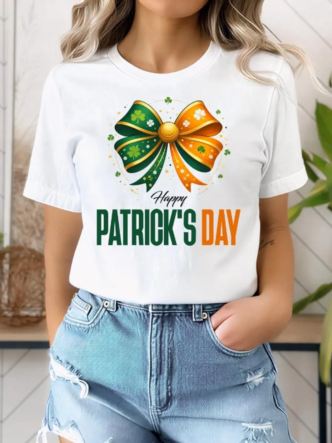 St Patrick's Day Shirt – Green & Gold Shamrock Bow Tee