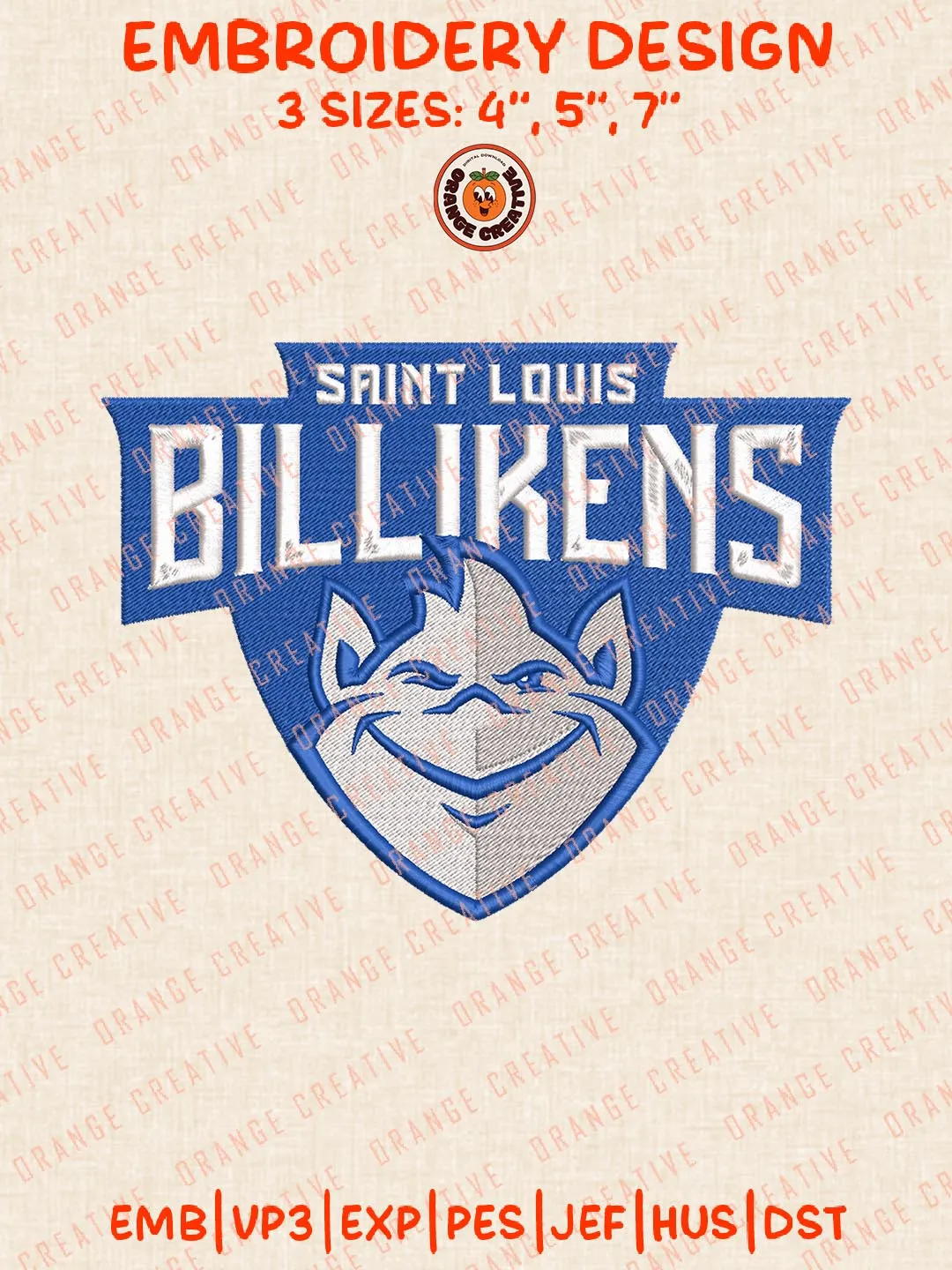 Saint Louis Billikens Logo Embroidery Design Files, NCAA Logos Embroidery Designs, NCAA Machine Embroidery Files, 3 Sizes, Custom Sizes, Instant Download