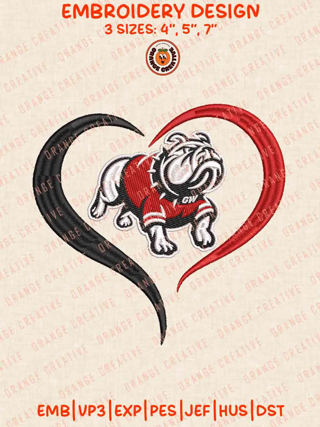 Gardner Webb Runnin Bulldog Heart Embroidery Design Files, Football Logos Embroidery Designs, Sport Machine Embroidery Files, 3 Sizes, Custom Sizes, Instant Download