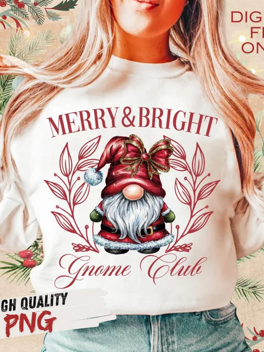 Christmas Gnome png,Christmas designs,Christmas sublimation, Merry Bright,Trending png,Vintage Holly Jolly Holidays png,Holiday vibes png