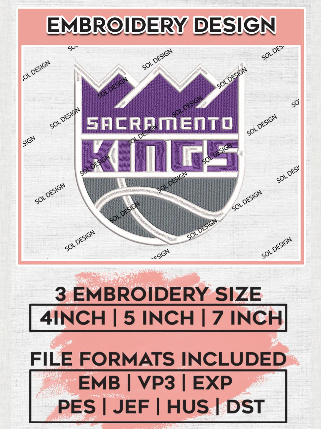 NBA Sacramento Kings Logo Embroidery Design, NBA Sacramento Kings Machine Embroidery Files, NBA Machine Embroidery Design, Machine Embroidery Design, Digital Download