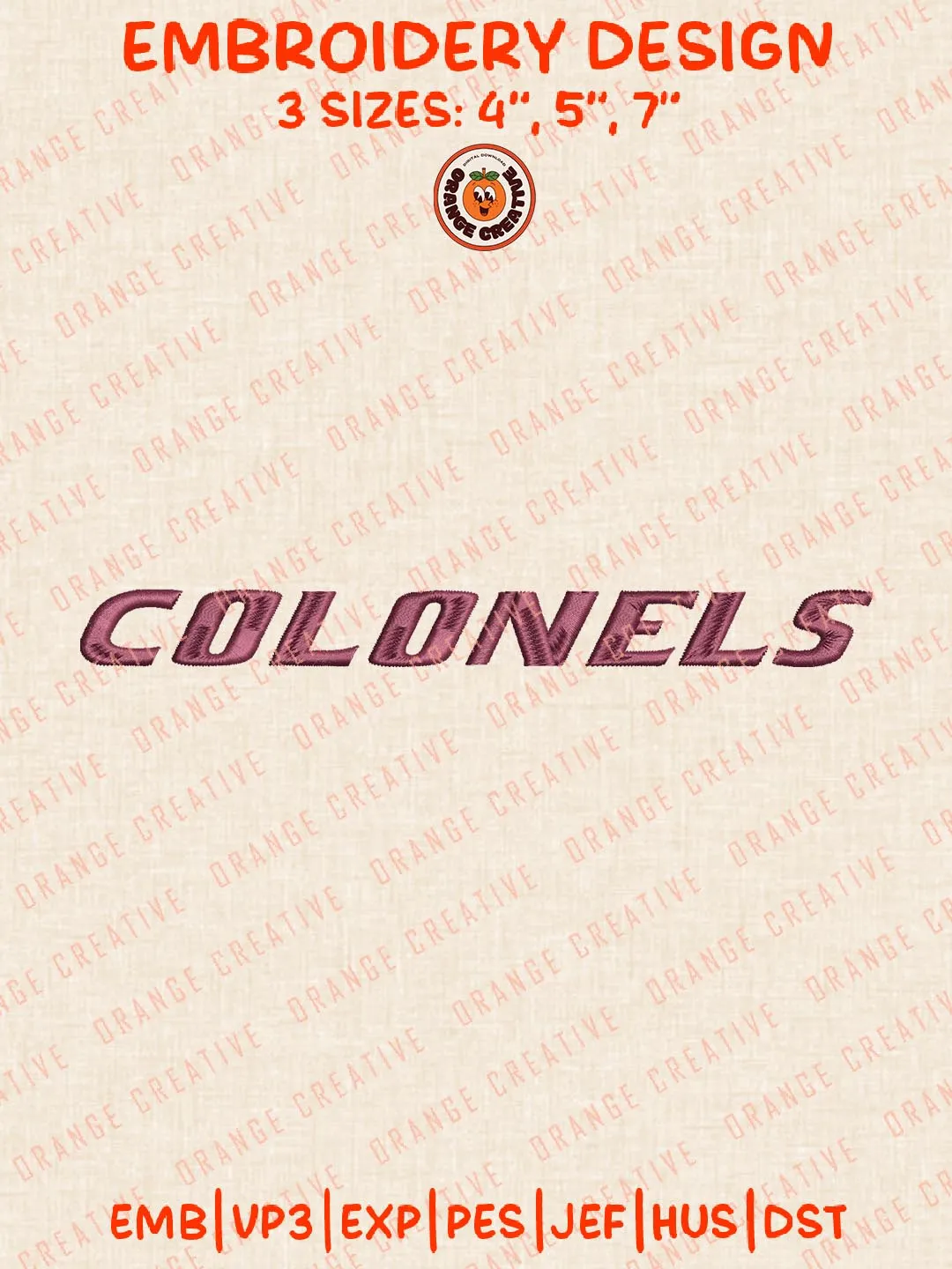 NCAA Colonels Text Embroidery Design, NCAA Eastern Kentucky Colonels Team Logo Embroidery Design, Machine Embroidery Design File, 4 Sizes, Custom Size, Digital Download