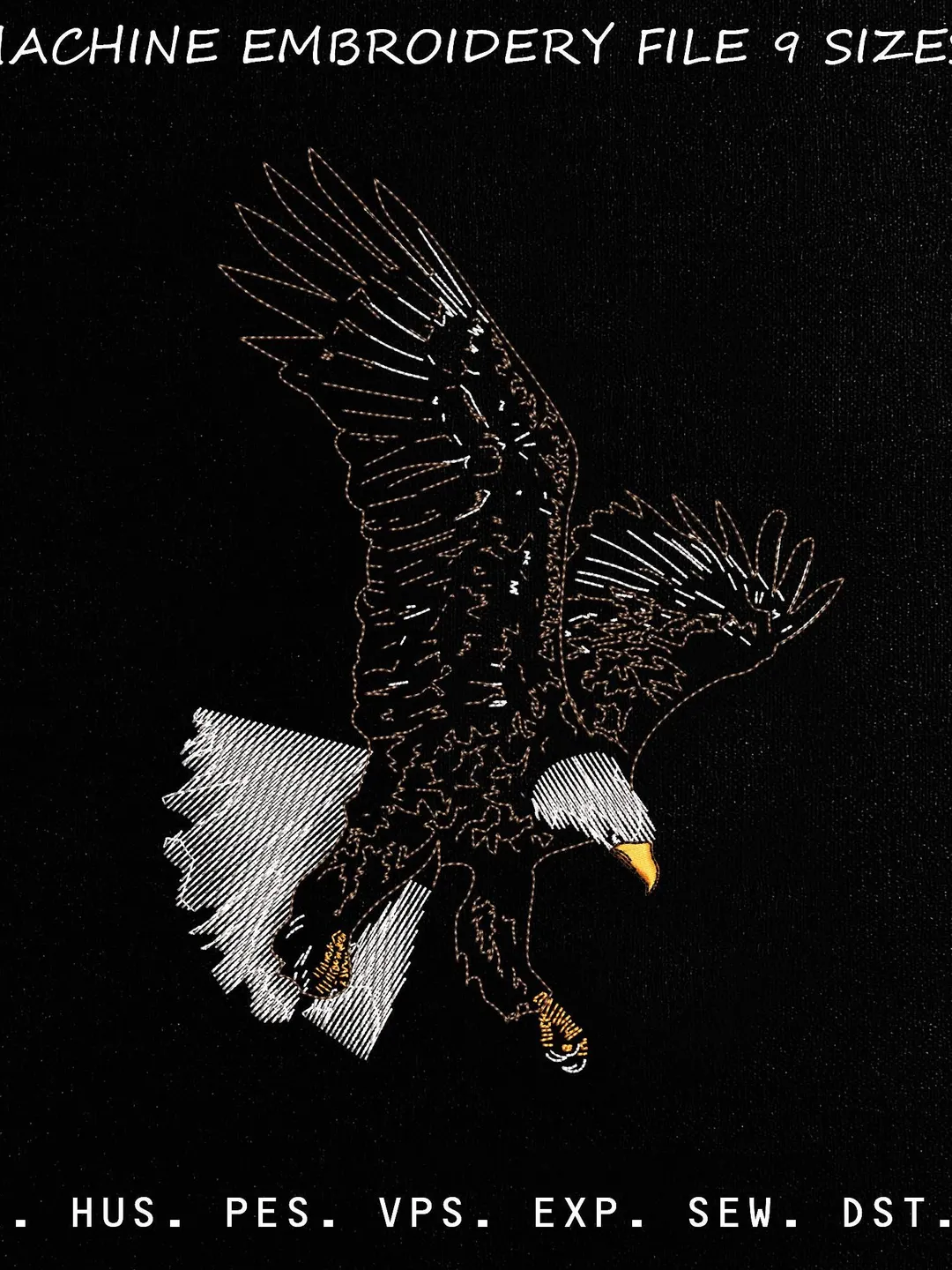 Bald Eagle Embroidery Design, Patriotic American Bird Machine Embroidery Pattern, Flying Eagle Stitch File, Anime Embroidery, PES DST JEF
