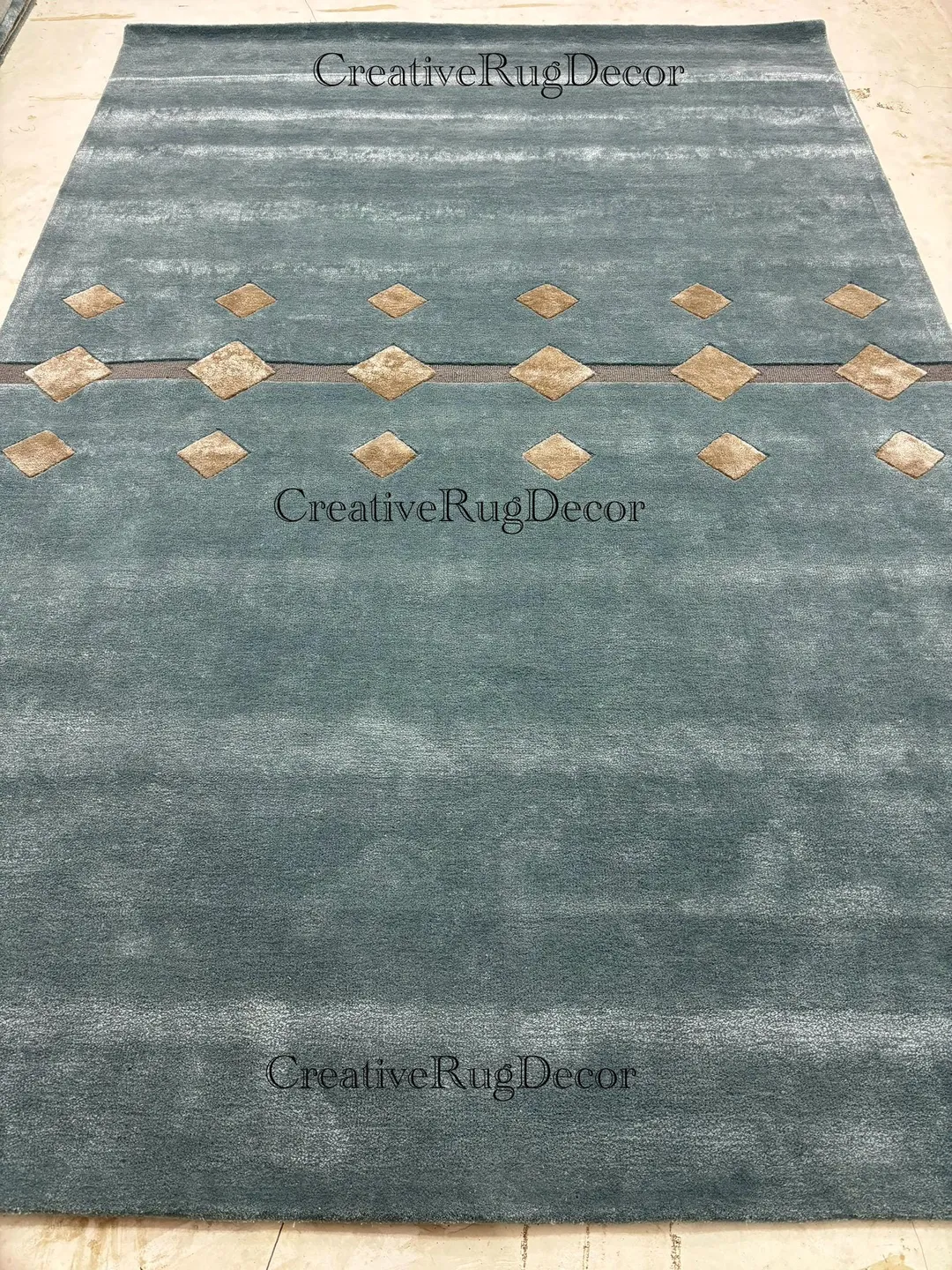 Blue Abstract Wool Rug: Hand-Tufted Contemporary Area Rug