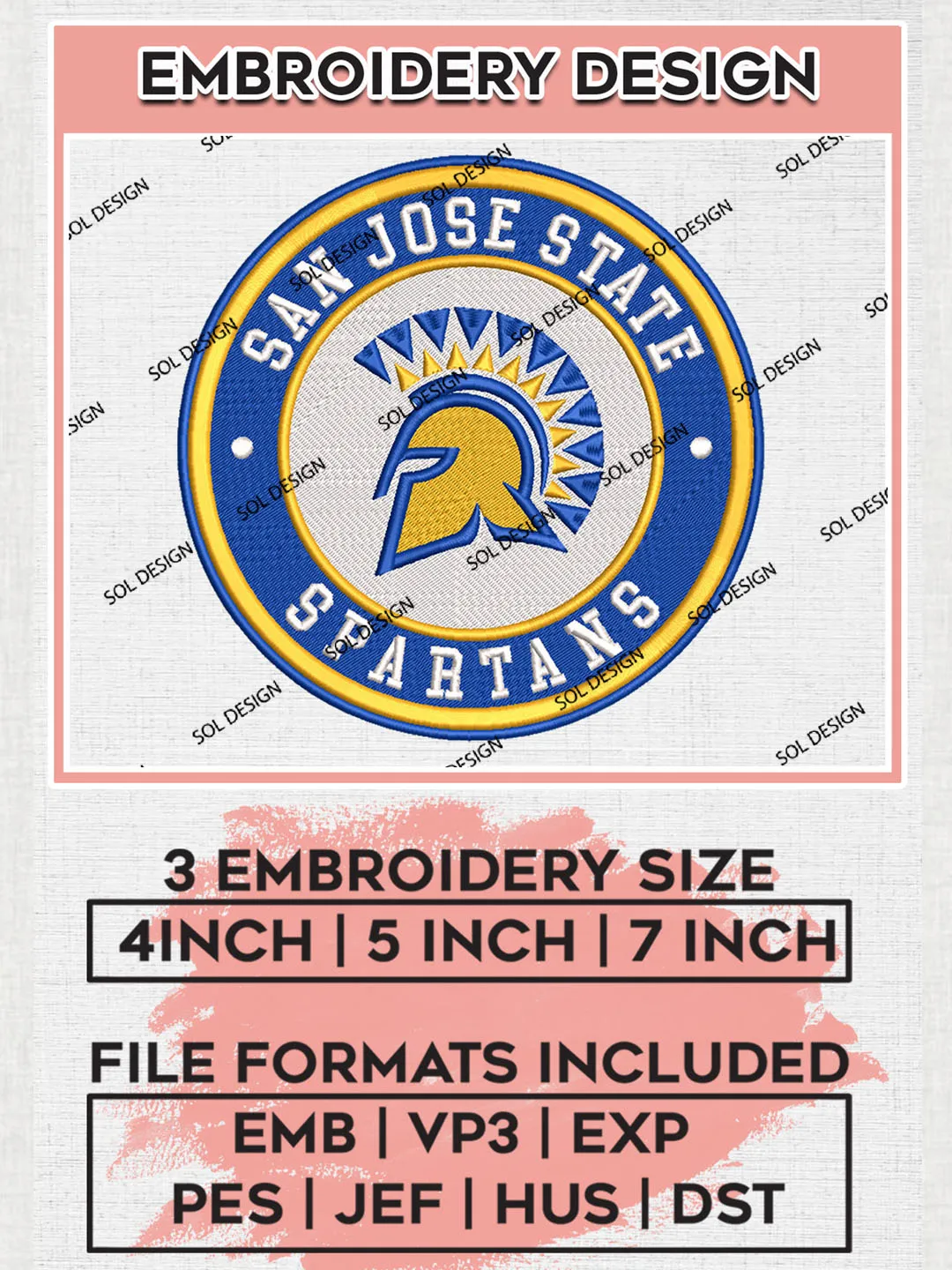NCAA San Jose State Spartans Round Logo Embroidery, NCAA San Jose State Spartans Logo Embroidery files, NCAA Teams, Machine embroidery designs, Digital Download