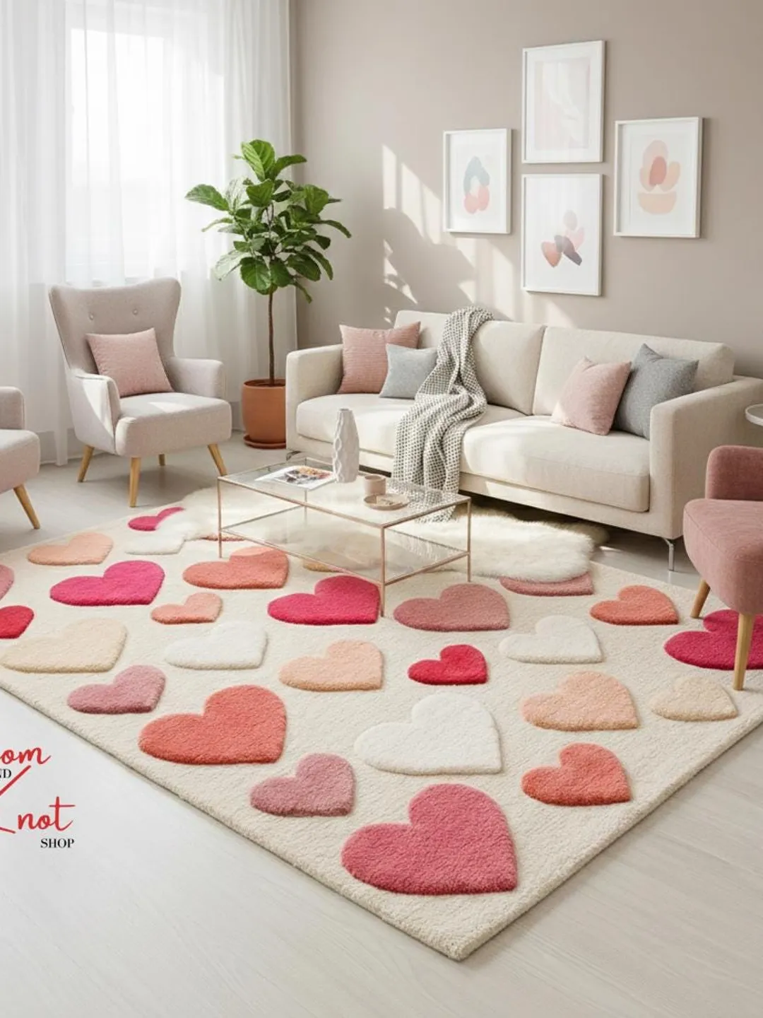 Hand-Tufted Wool Heart Rug: Red Cozy Bedroom Decor
