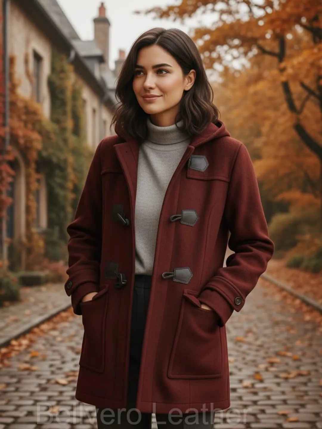 Handmade Wool Duffle Coat for Women – Hooded Toggle Winter Jacket