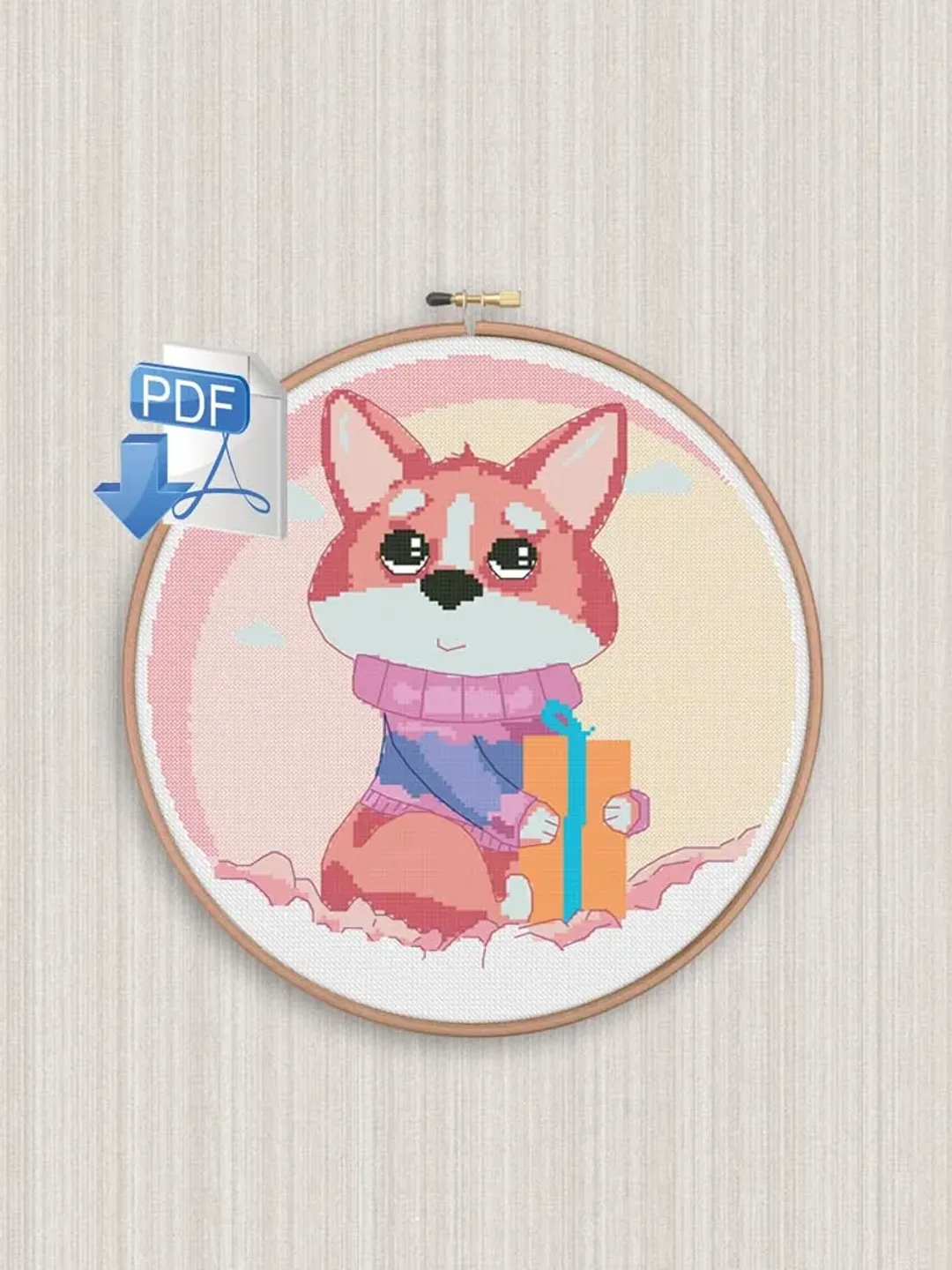 Fox cross stitch pattern Animals cross stitch pattern Cross stitch pattern PDF Digital PDF Chanterelle with a gift cross stitch pattern