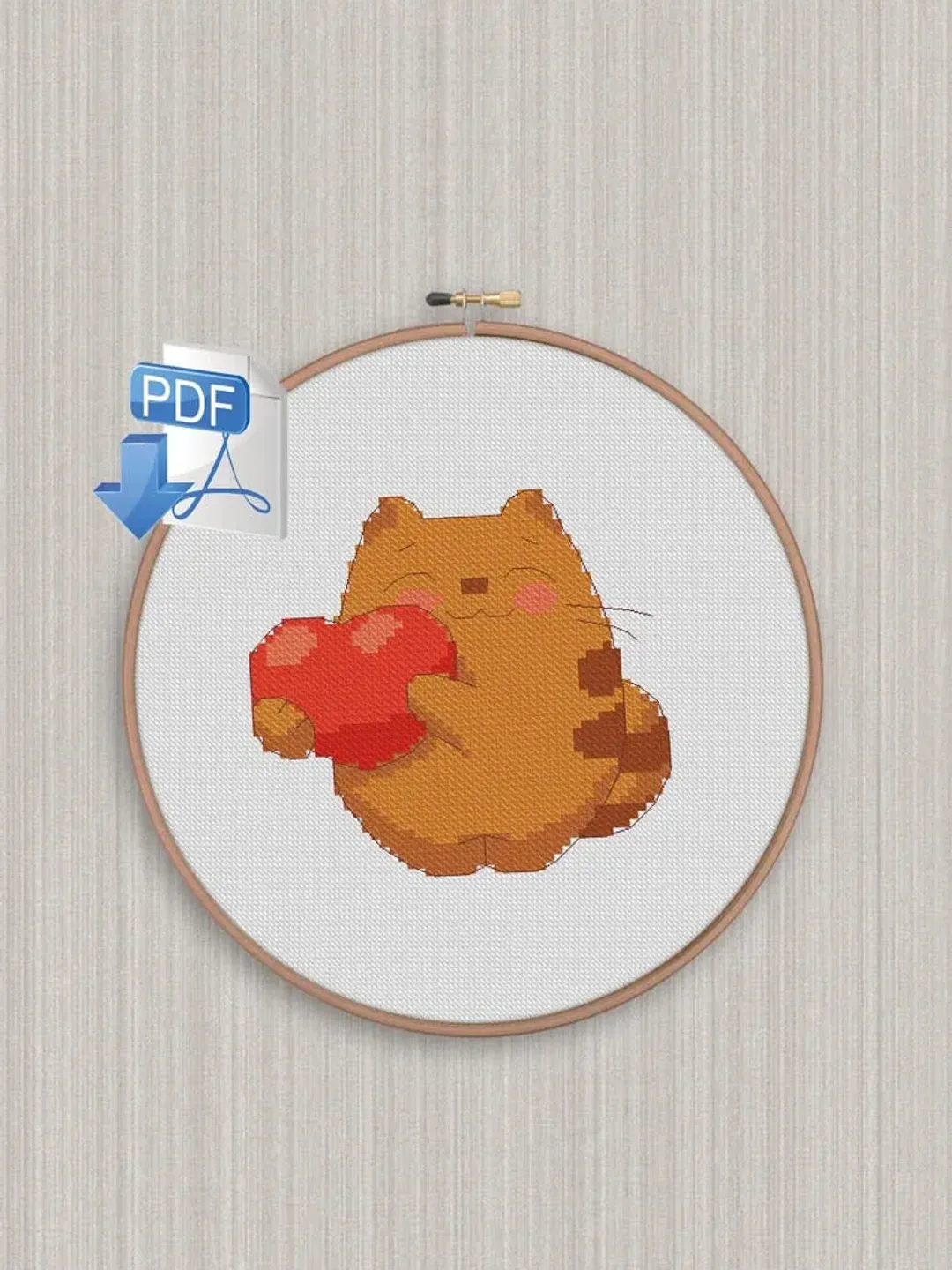 Romantic cat cross stitch pattern Red cat cross stitch pattern Valentine's Day cross stitch pattern Instant PDF Download Animals cross stitch pattern Heart cross stitch pattern