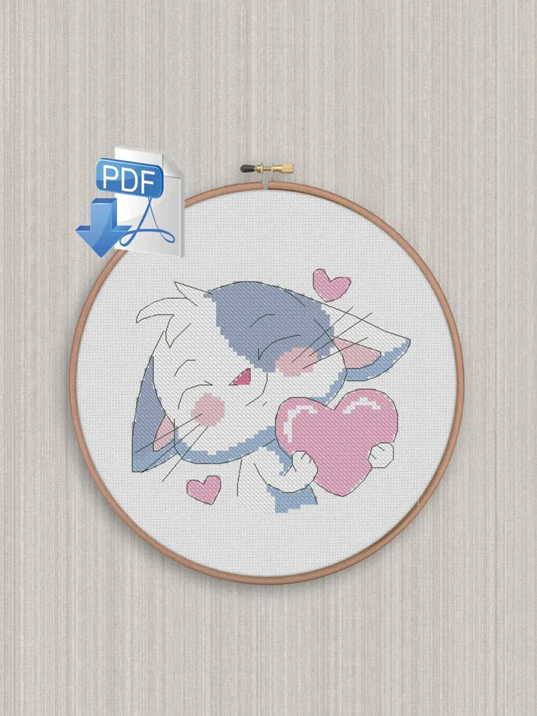 Cat with heart cross stitch pattern, Valentines cross stitch pattern, Cat cross stitch pattern, Cross stitch pattern PDF, Valentine's Day cross stitch pattern, love cross stitch pattern, heart cross stitch pattern