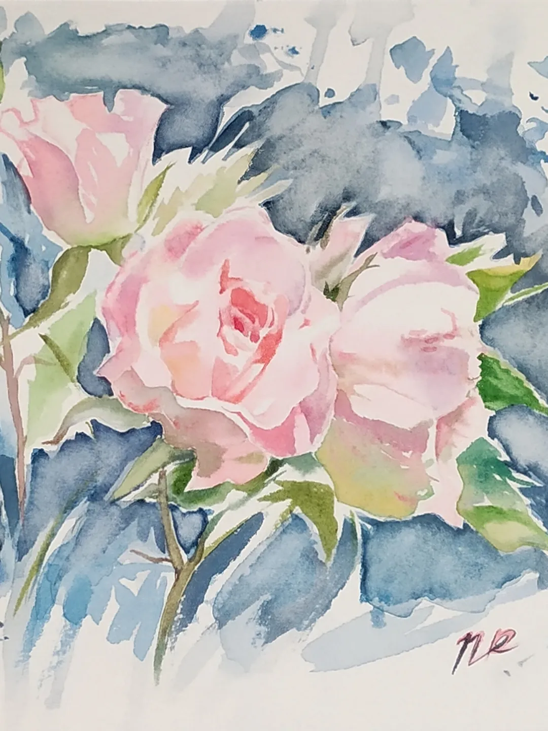 Rose Painting Floral original art 6 by 6 Pink Flower watercolor Pink rose wall art Rose aquarelle by Natalia Plotnikova