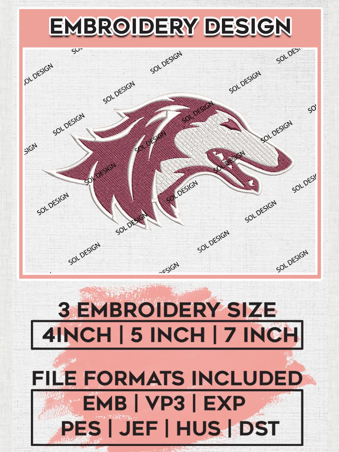 Southern Illinois Salukis Logo Machine Embroidery Design, NCAA Southern Illinois Salukis Embroidery Design Design files, NCAA Embroidery Designs, NCAA Machine Embroidery Designs, Digital Download