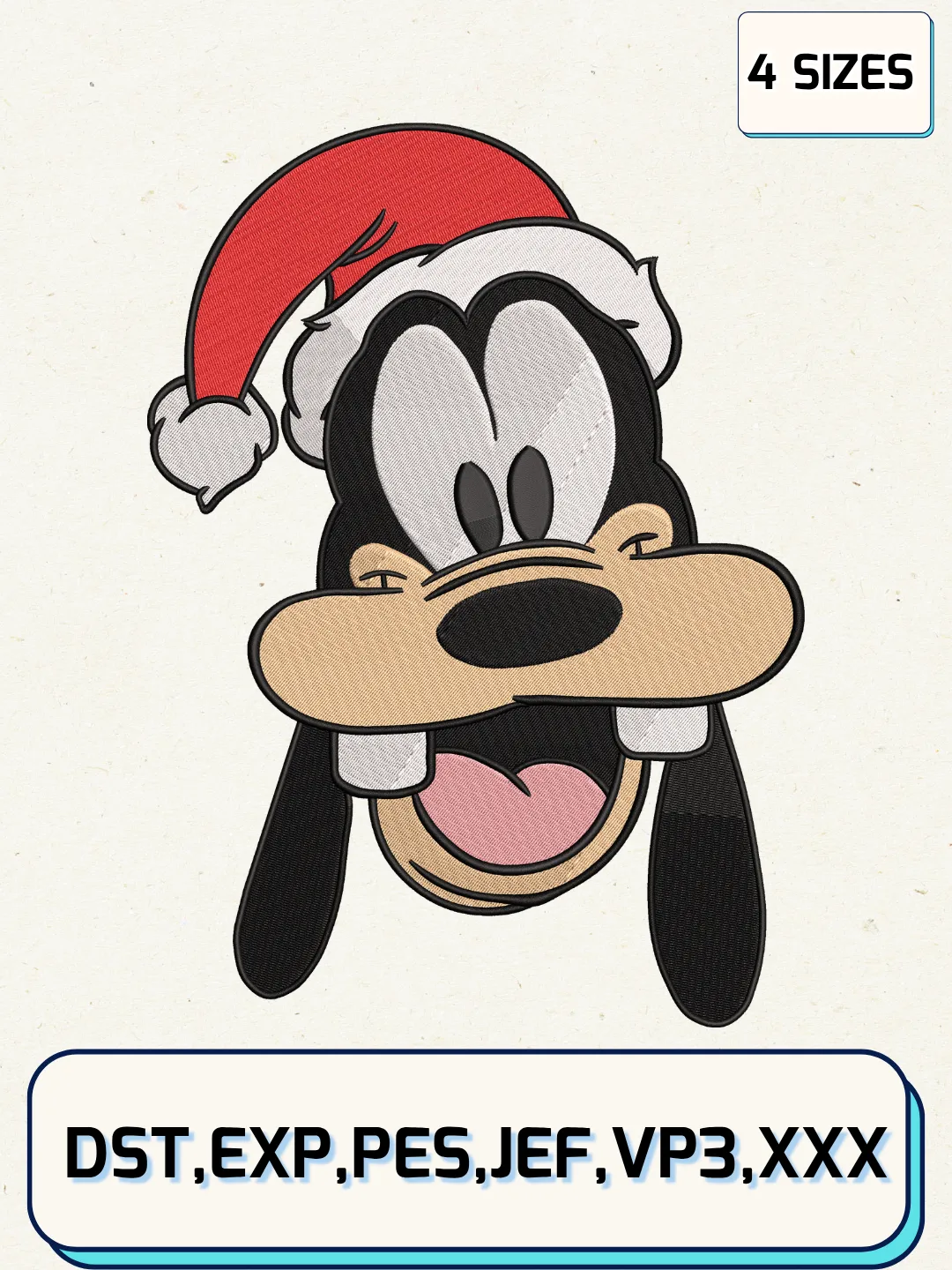 Goofy Santa Hat Christmas Embroidery Design,Christmas Embroidery Designs,Machine Embroidery Files,Goofy Embroidery Design,4 Sizes