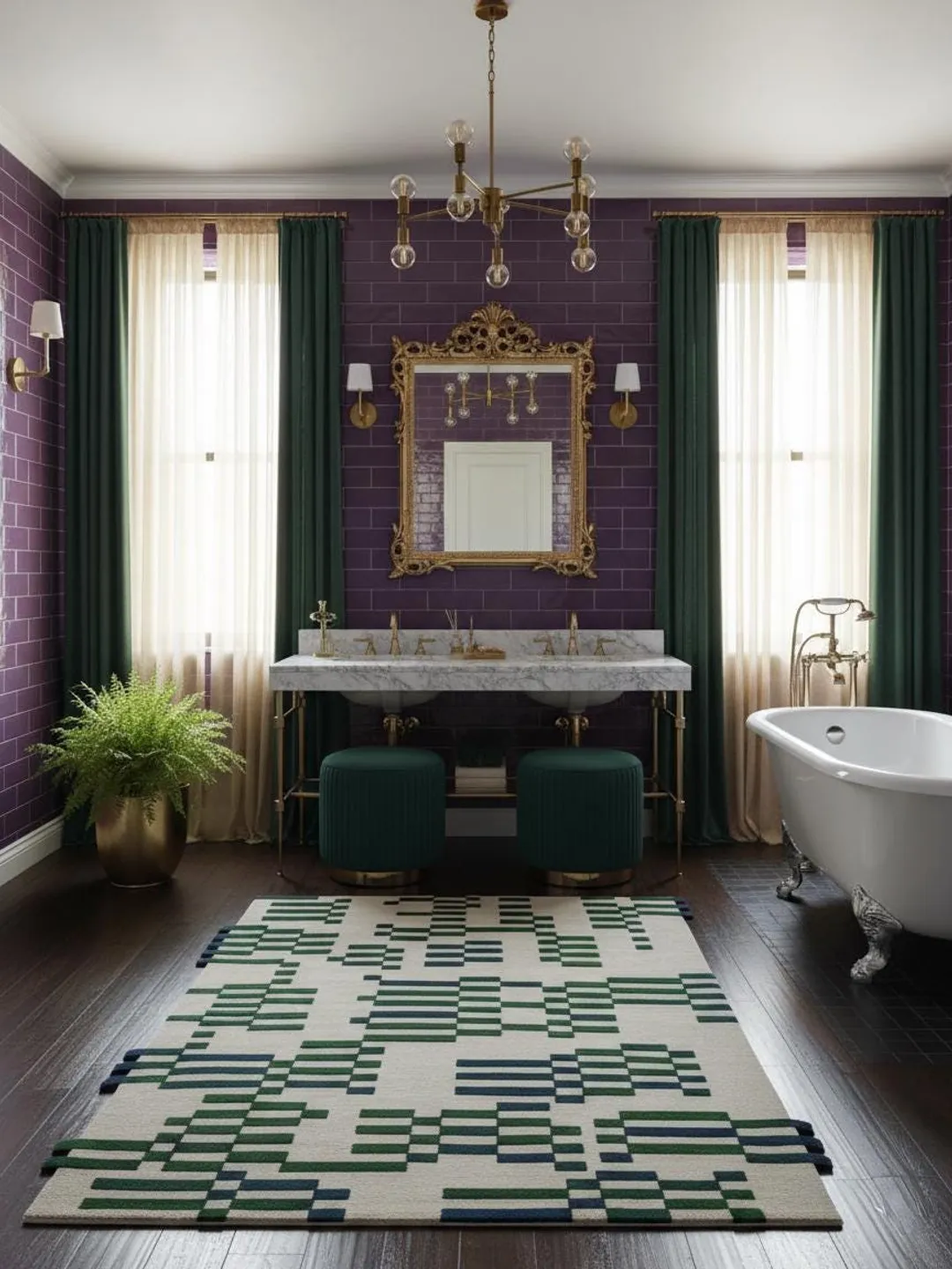 Hand-Tufted Wool Rug | Modern Green & Navy Geometric Design