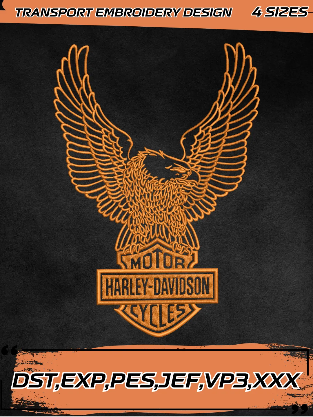 Large Harley Davidson Upwing Eagle Embroidery Design,Transport Embroidery File,4 Sizes, Digital Download