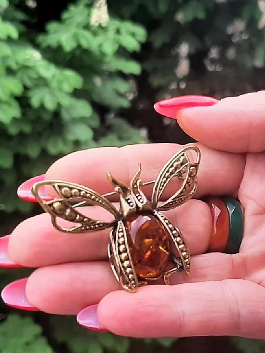 May Beetle Insect Brooch Nature Jewelry for Women and Men Gold Brass with Amber Jewelry Spring Summer Brooch on Dress Jacket