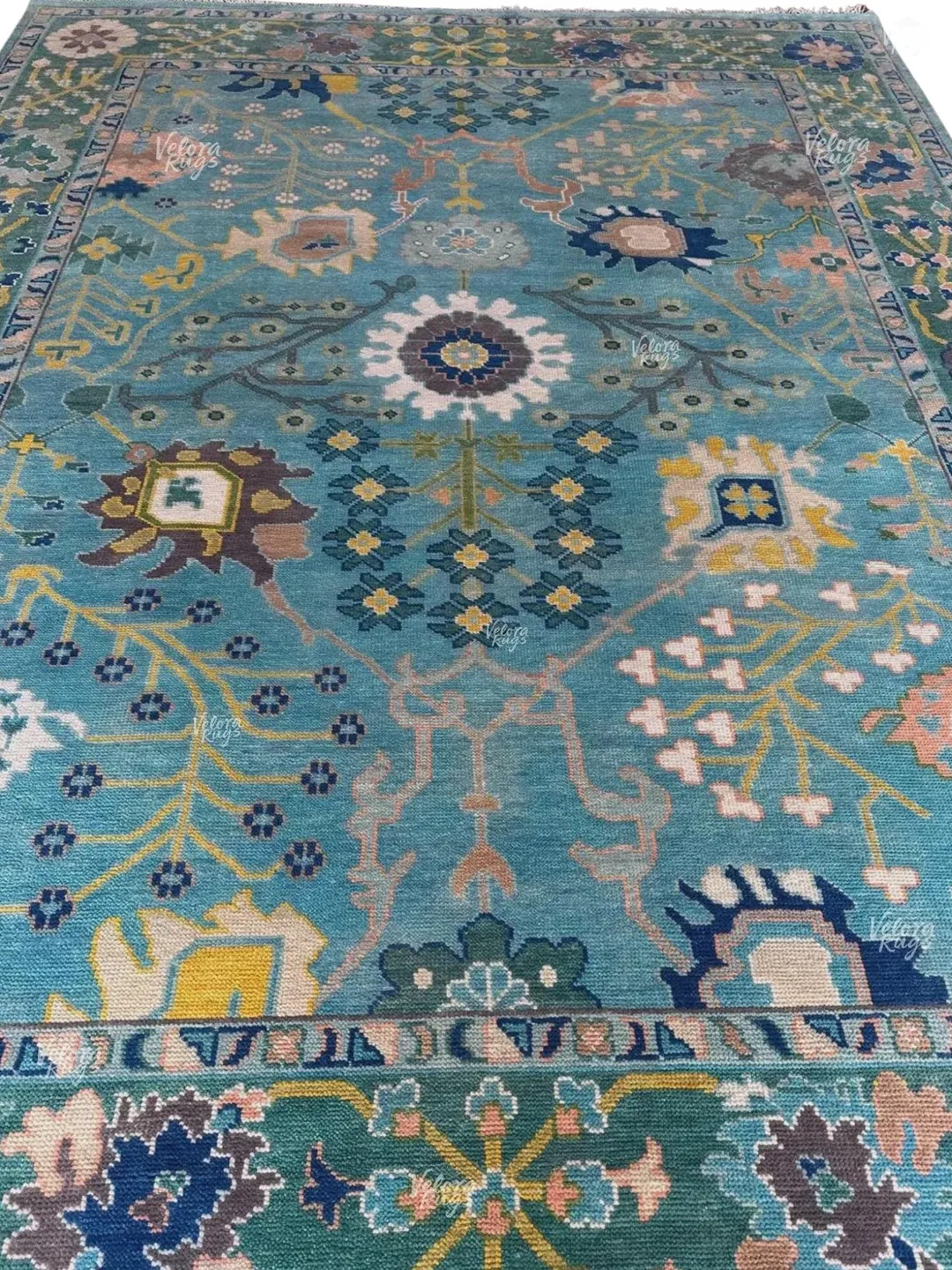 Turquoise Blue Oushak style Hand Knotted Rug, Handmade Rugs for Living Room - Antique Inspired Contemporary rug | Custom Sizes
