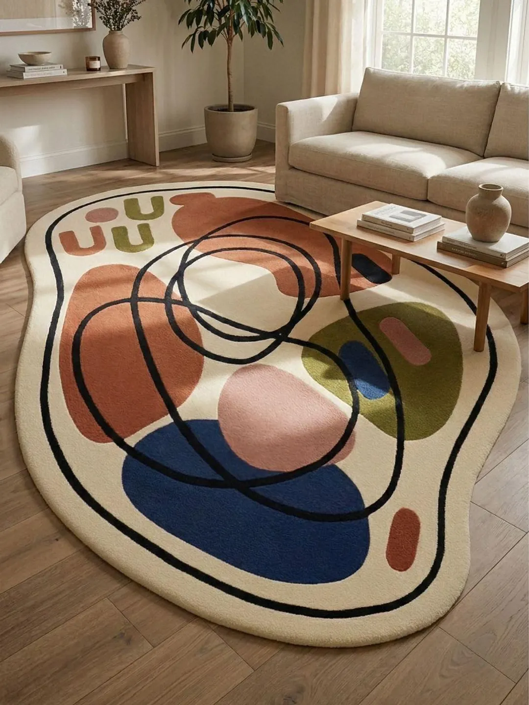 Hand Tufted Wool Rug, Mid Century Modern Abstract Geometric Carpet