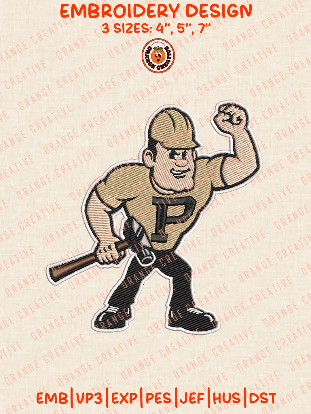 Purdue Boilermaker Mascot Embroidery Design Files, Football Embroidery Designs, Sport Machine Embroidery Files, 3 Sizes, Custom Sizes, Instant Download