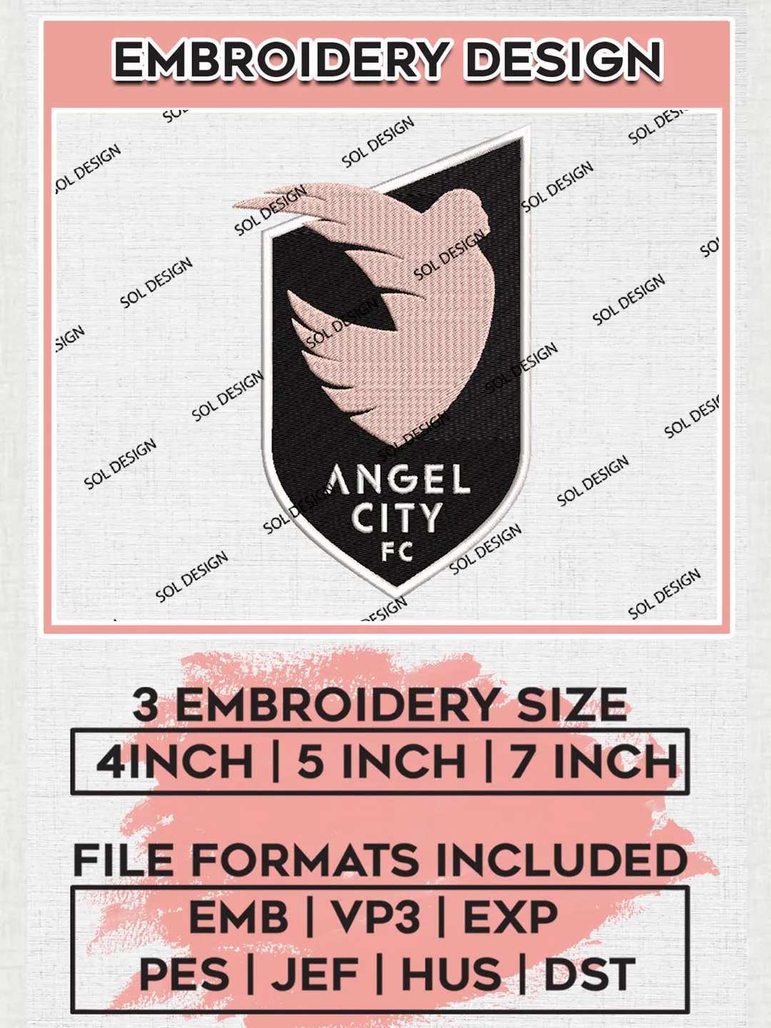 NWSL Angel City FC Logo Embroidery Designs, NWSL Angel City FC Machine Embroidery Design, Football Team Logo Embroidery Files, NWSL Team, 3 sizes, Machine embroidery Files, Digital Download