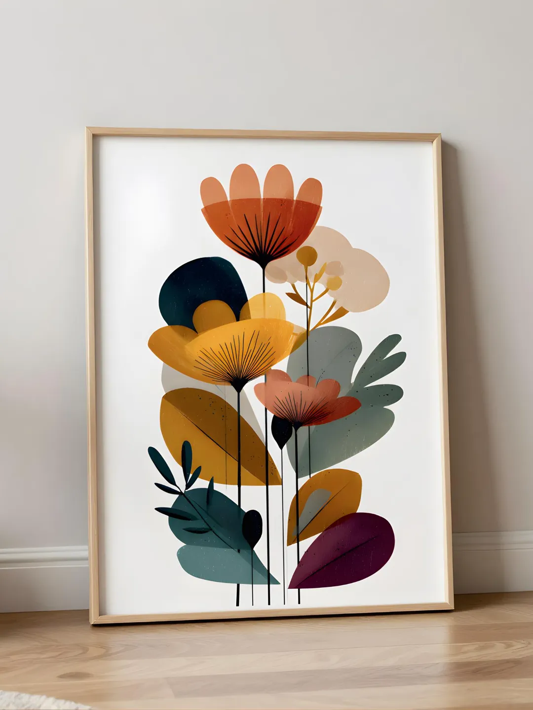 Mid Century Modern Floral Wall Art Set of 2, Abstract Botanical Prints ...